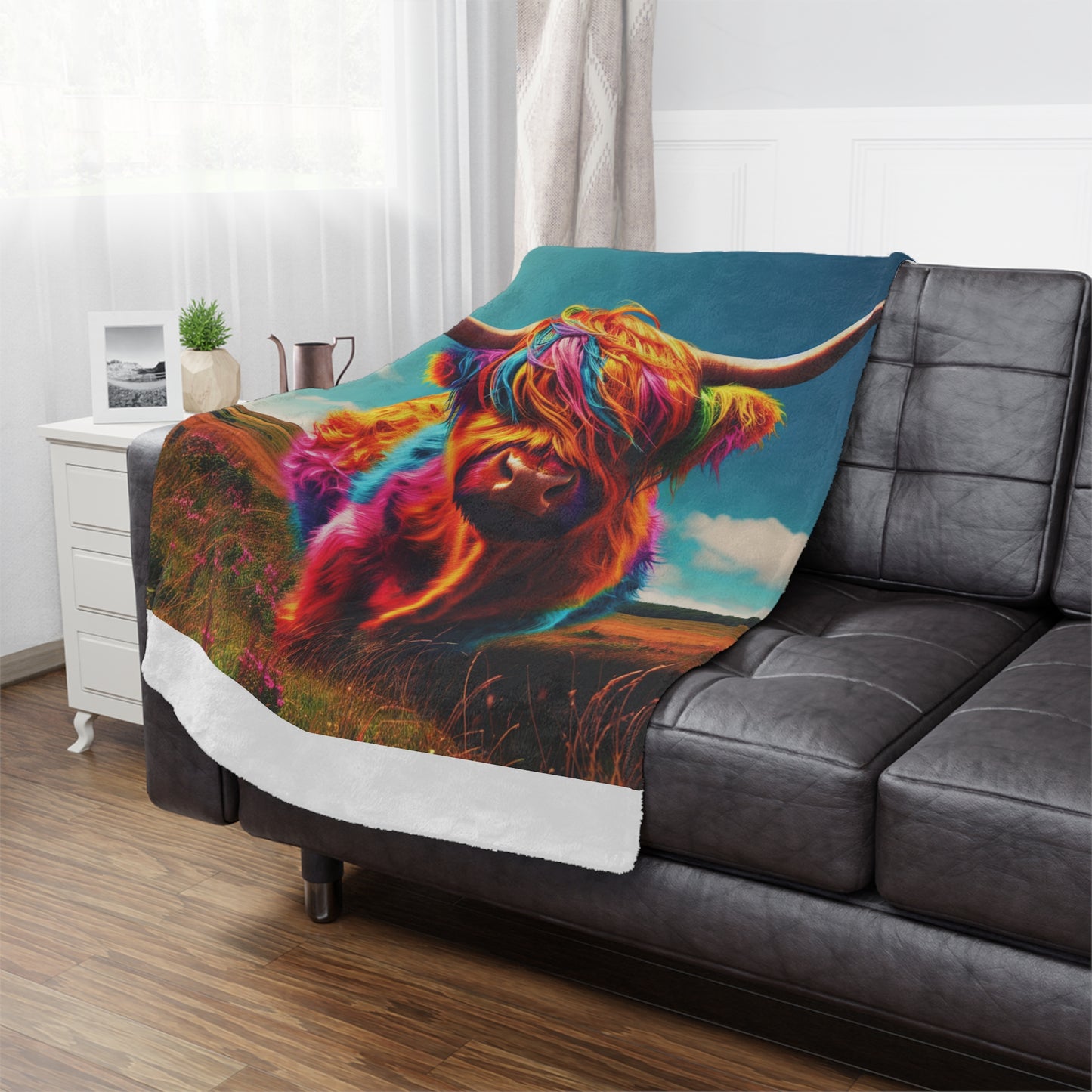 Colorful Highland Cow Minky Blanket - Soft Plush Cozy Throw, Unique Cow Lover Gift, Farmhouse Decor, Animal Print Bedding, Winter Gift Idea