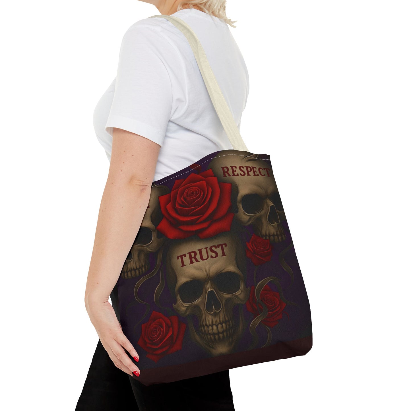 Skull and Red Rose Trust Love Respect Tote