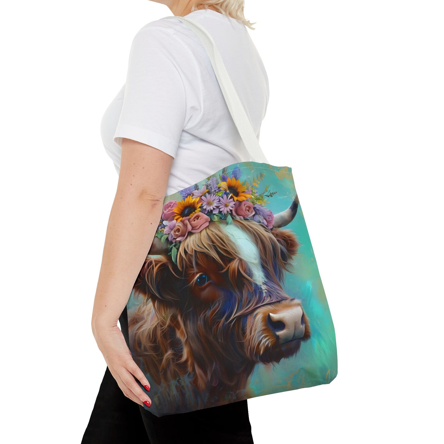 Floral Crown Highland CowTote Bag