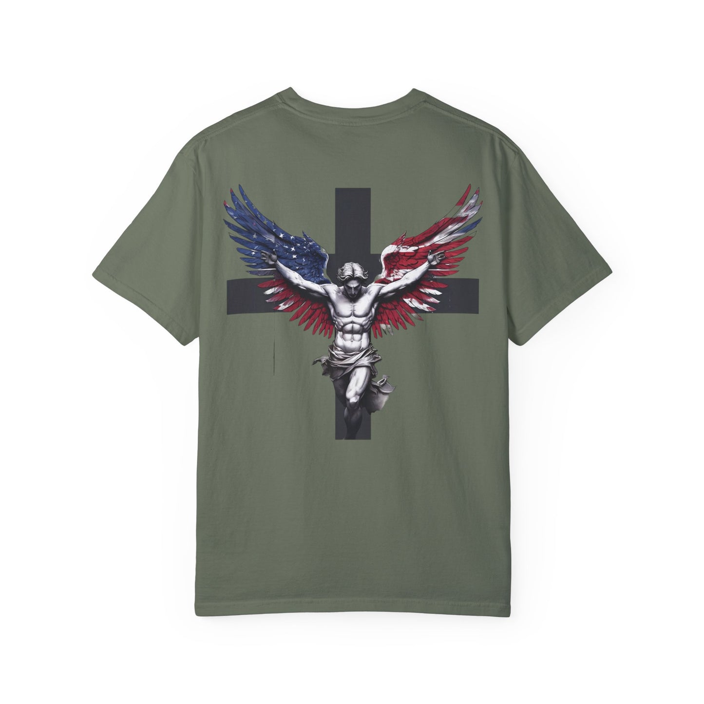 Patriotic T-shirt with Angel and Cross Design