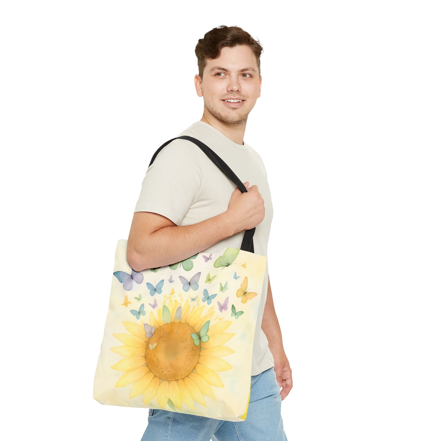 Sunflower and Butterflies Tote Bag | Eco-Friendly Shopping Bag, Floral Gift, Summer Accessory, Travel Tote, Beach Bag