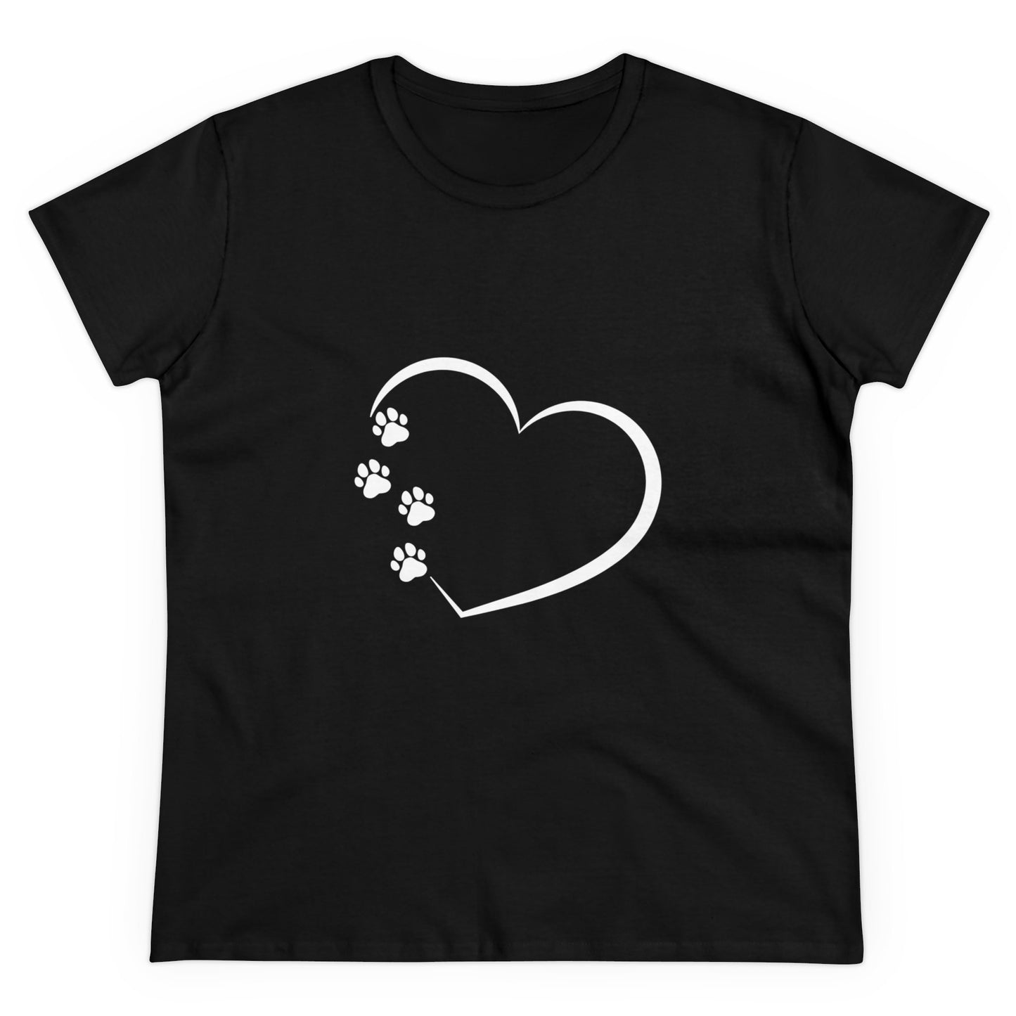 Women's T-Shirt Paw Prints with Heart Design Midweight Cotton Tee