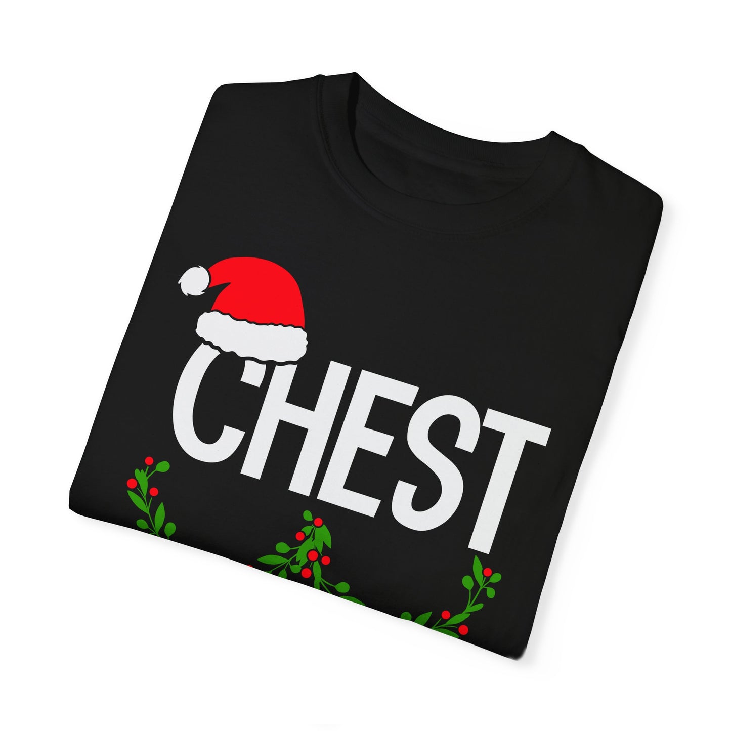 Funny Christmas Garment-Dyed T-shirt - Nuts and Chest Design