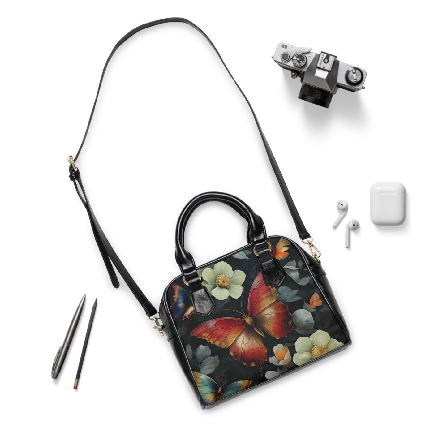 Butterfly Floral Shoulder Handbag, Elegant Purse for Women, Everyday Tote, Gift for Her, Perfect for Travel and Special Occasions