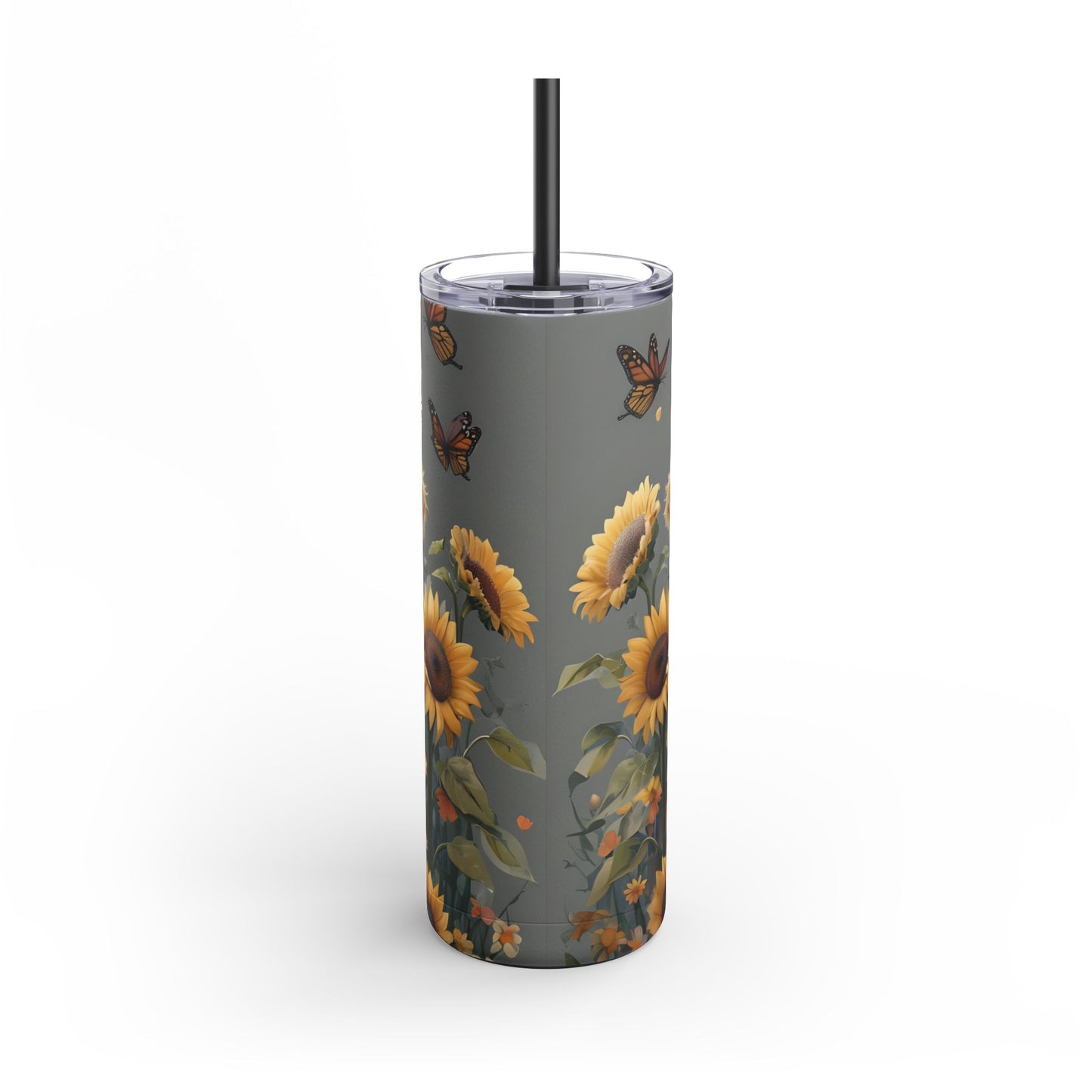 Skinny Tumbler - Highland Cow with Sunflowers and Butterflies Design