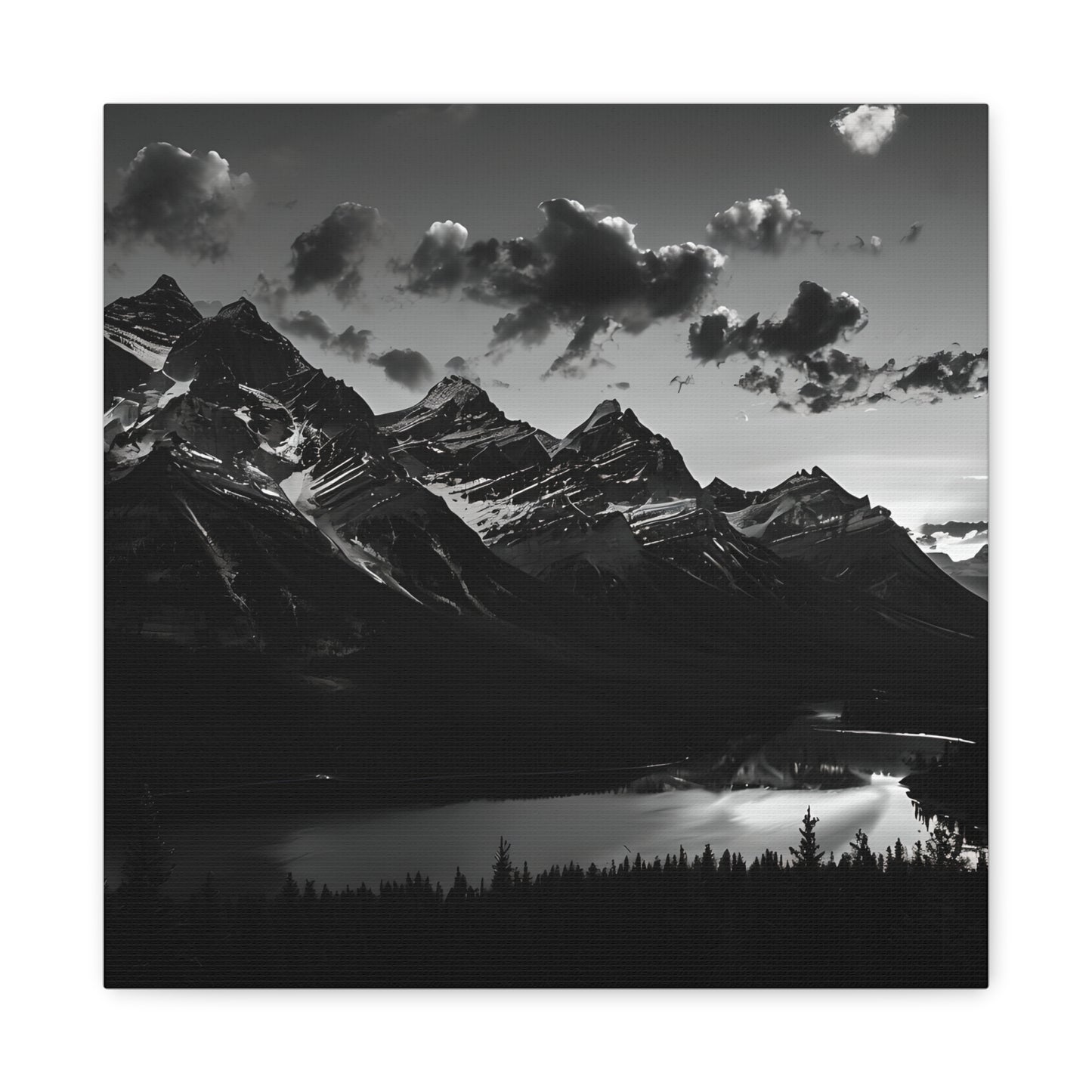 Canvas Print Black and White Mountains and Lake