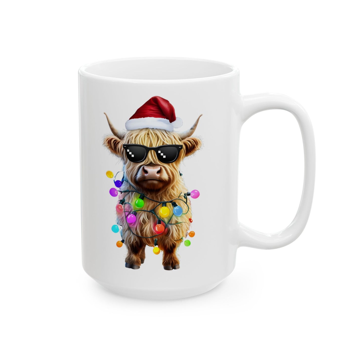 Christmas Light Highland Cow Ceramic Mug