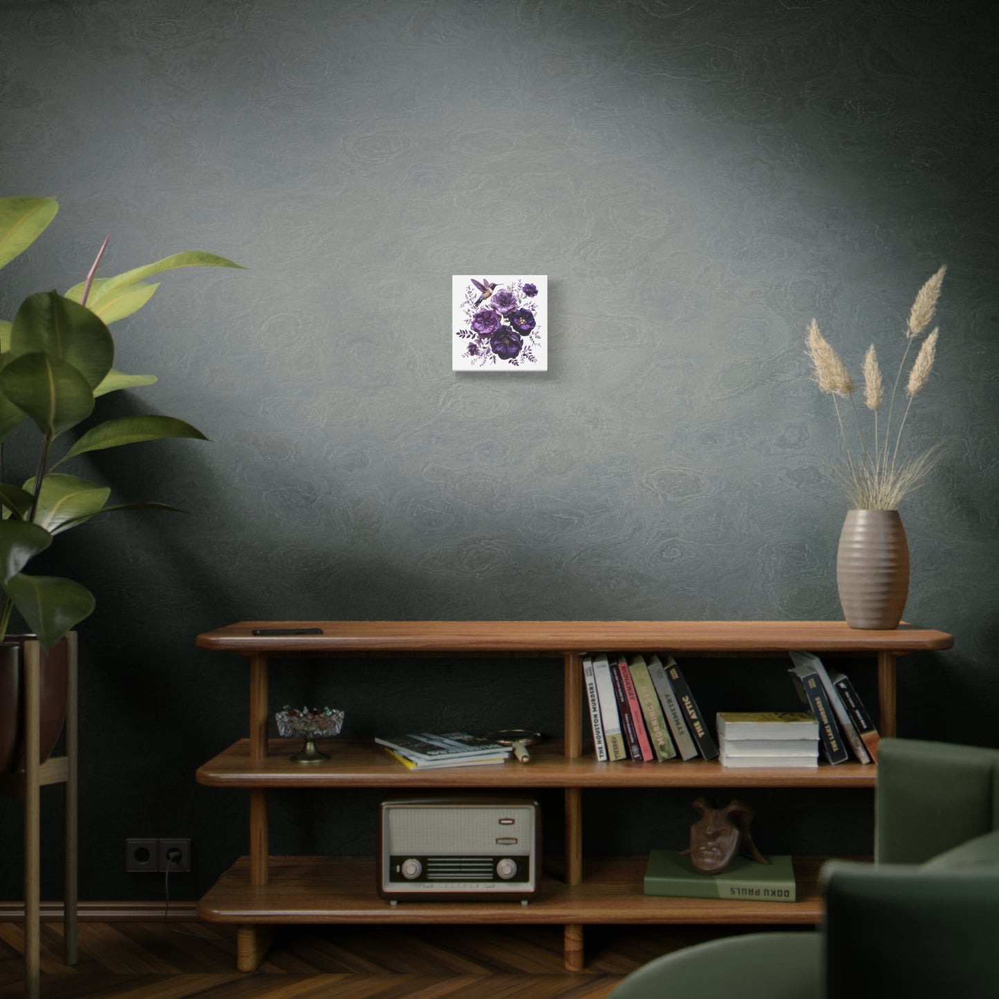 Canvas Wall Art - Purple Floral and Hummingbird