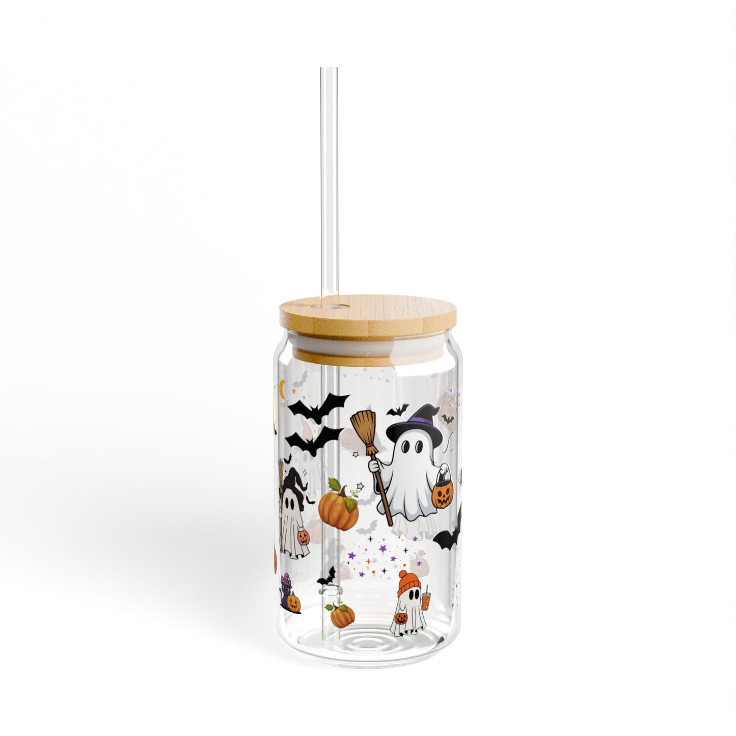 Halloween Themed Sipper Glass, 16oz - Perfect for Spooky Parties, Eco-Friendly Drinkware, Ghost and Pumpkin Design, Fall Decor, Trick [...]