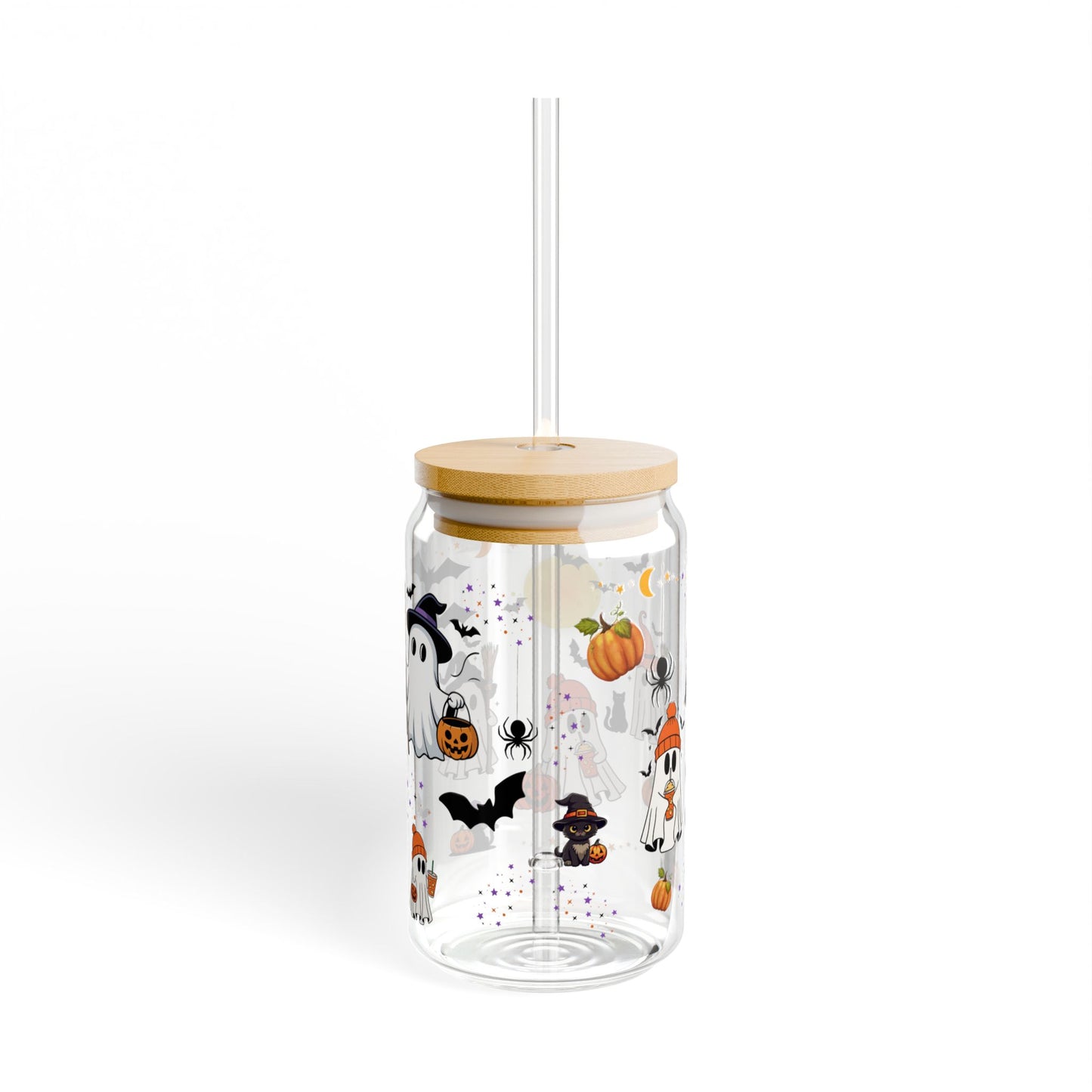 Halloween Themed Sipper Glass, 16oz - Perfect for Spooky Parties, Eco-Friendly Drinkware, Ghost and Pumpkin Design, Fall Decor, Trick [...]