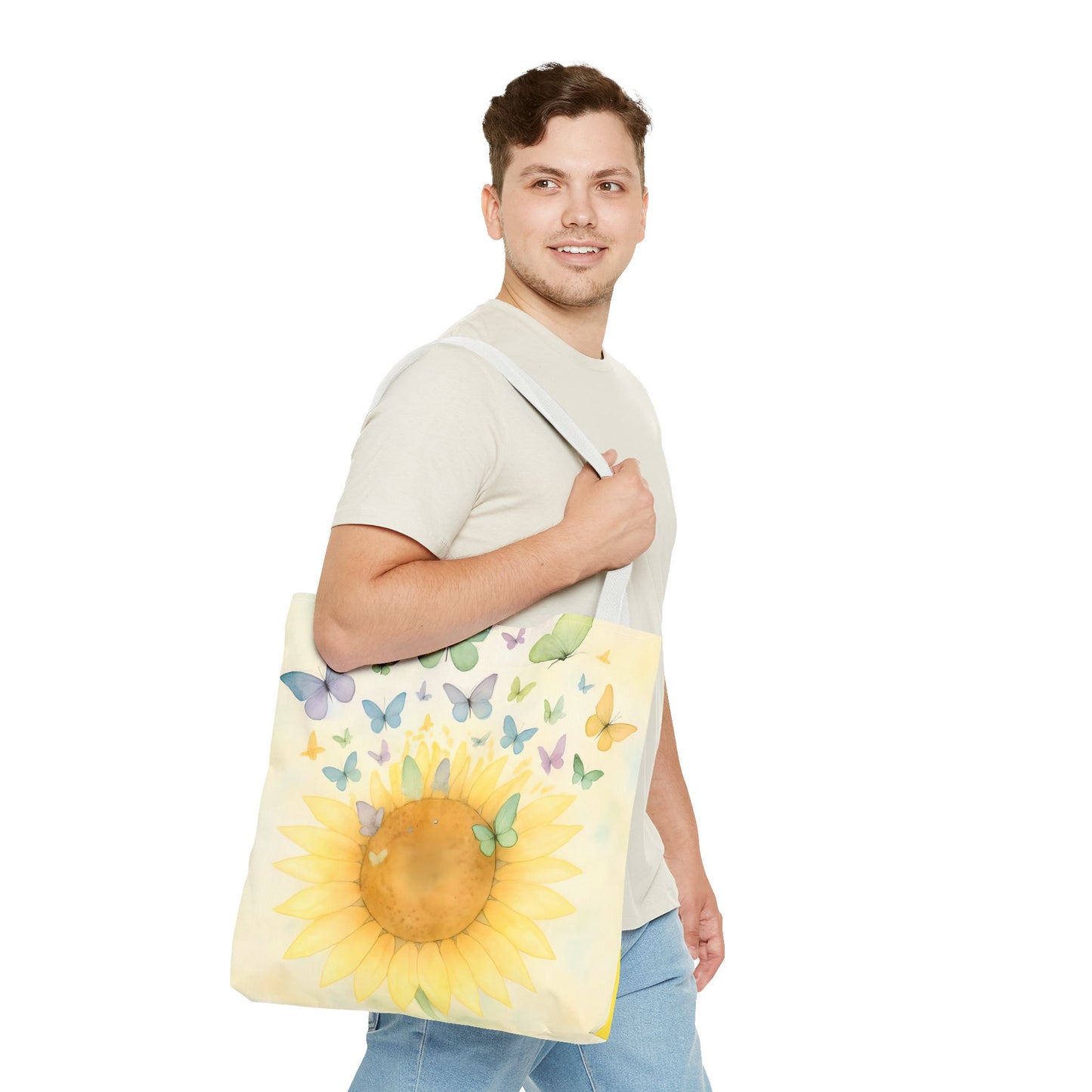 Sunflower and Butterflies Tote Bag | Eco-Friendly Shopping Bag, Floral Gift, Summer Accessory, Travel Tote, Beach Bag