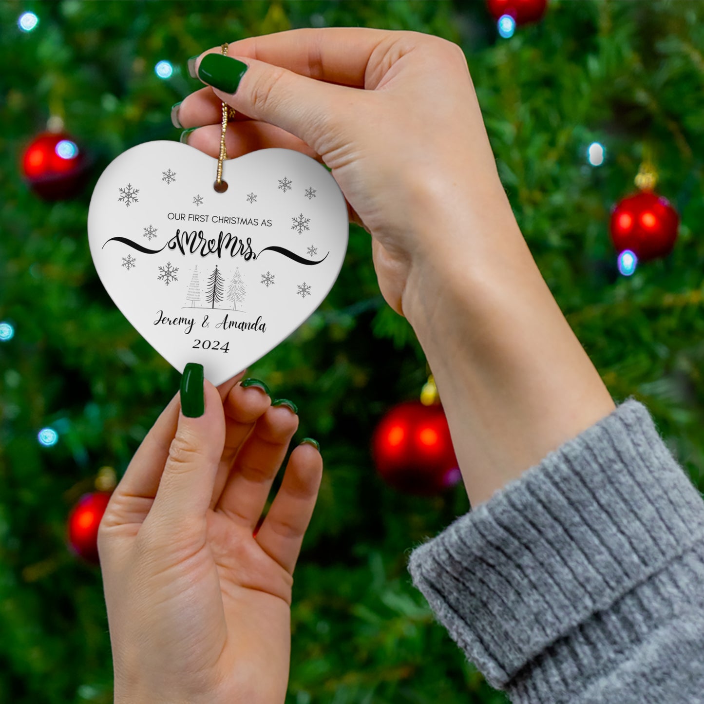 Our First Christmas Married Personalized Heart Ornament