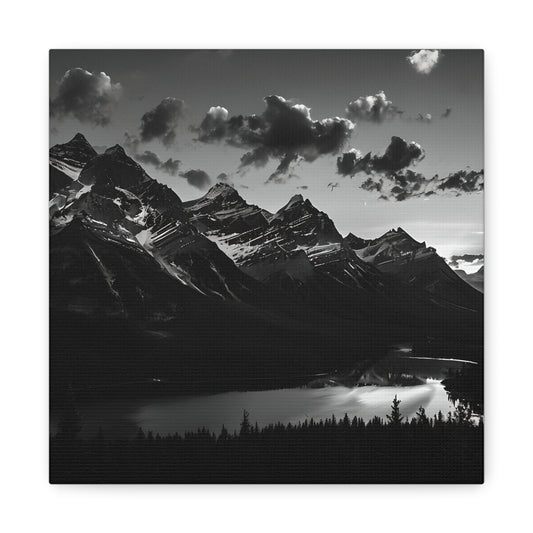 Canvas Print Black and White Mountains and Lake