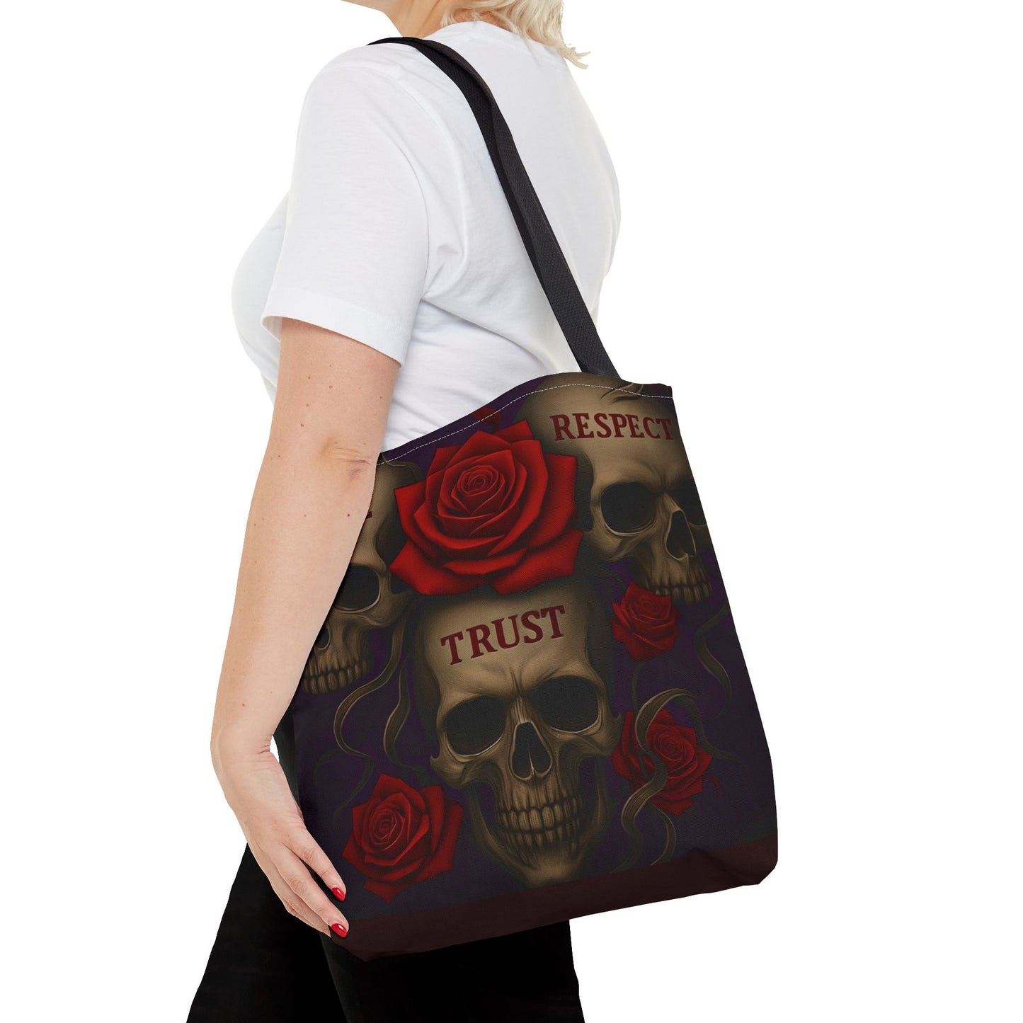 Skull and Red Rose Trust Love Respect Tote