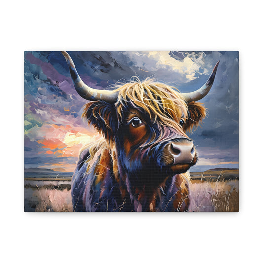 Canvas Print - Highland Cow on the plains