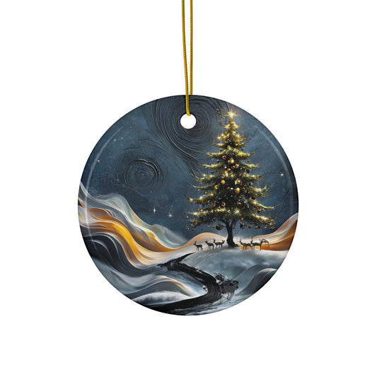 Christmas Tree with Deer Ceramic Ornament