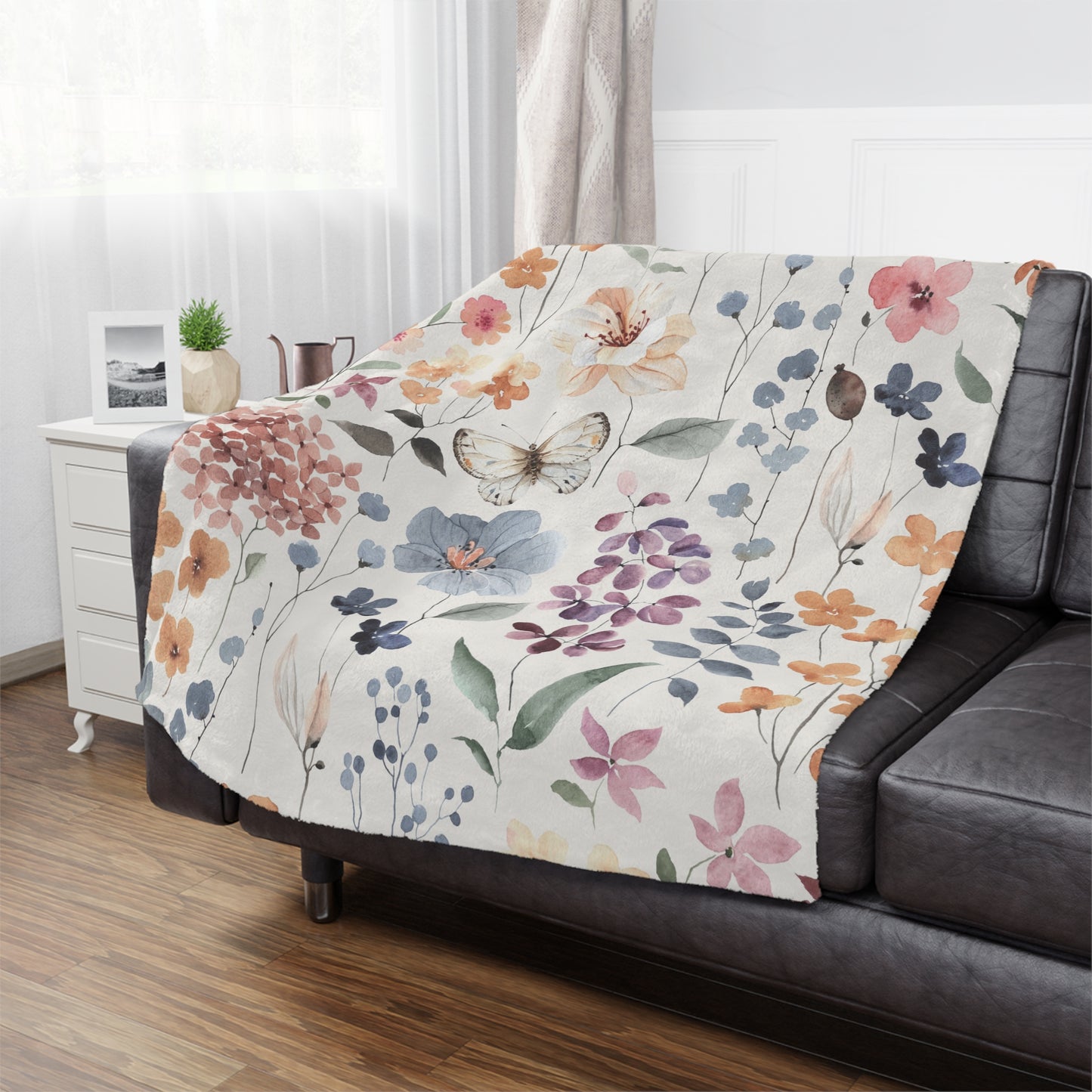 Floral Blanket, Cozy Throw, Baby Shower Gift, Nursery Decor, Soft & Warm Minky Blanket for Home Decor