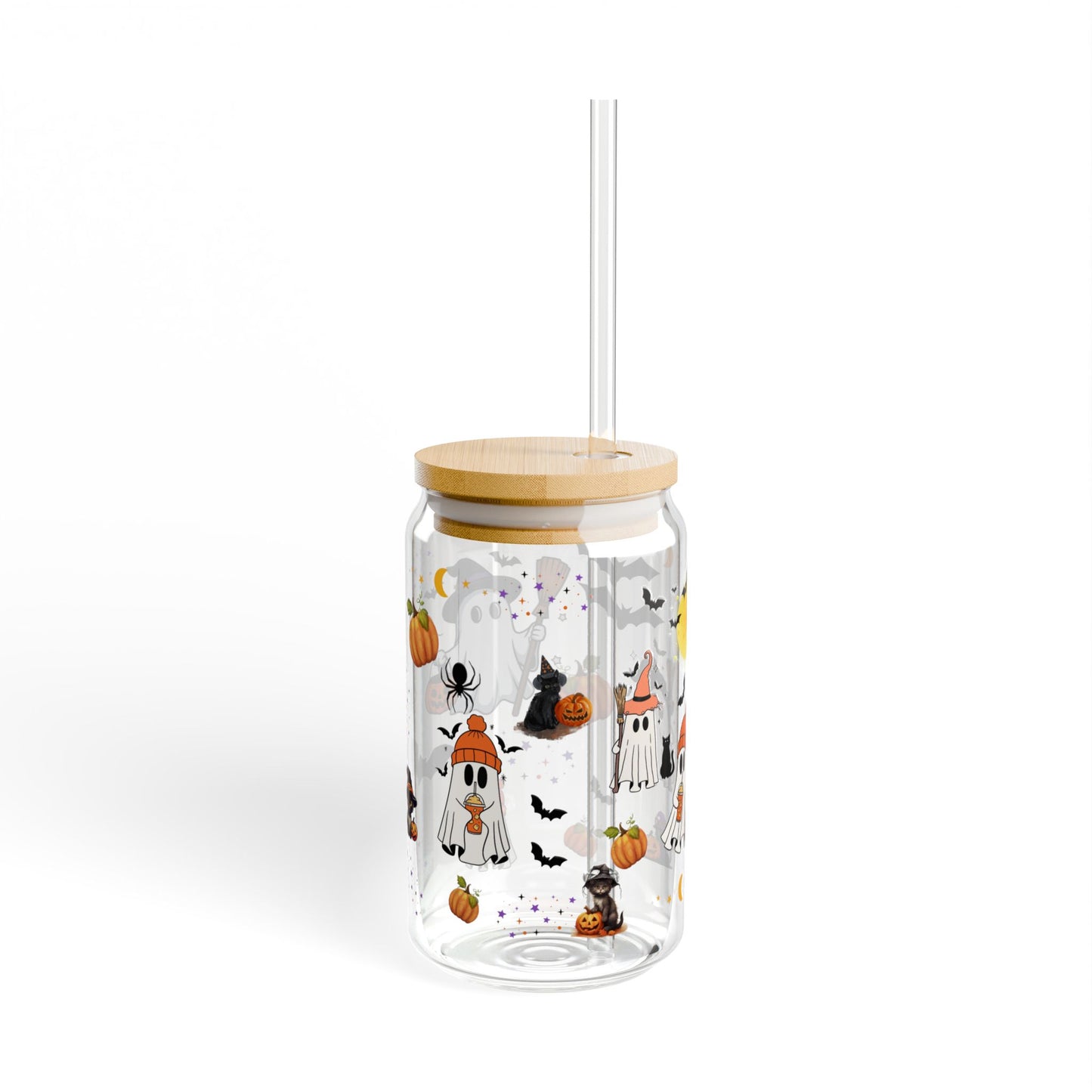 Halloween Themed Sipper Glass, 16oz - Perfect for Spooky Parties, Eco-Friendly Drinkware, Ghost and Pumpkin Design, Fall Decor, Trick [...]