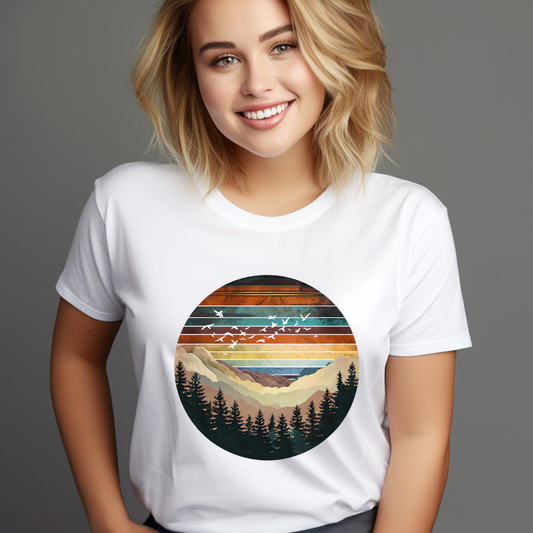 Mountain Sunset Unisex T-Shirt, Nature Lover Gift, Outdoor Adventure Tee, Summer Camp Wear, Eco-friendly Apparel, Travel Shirt