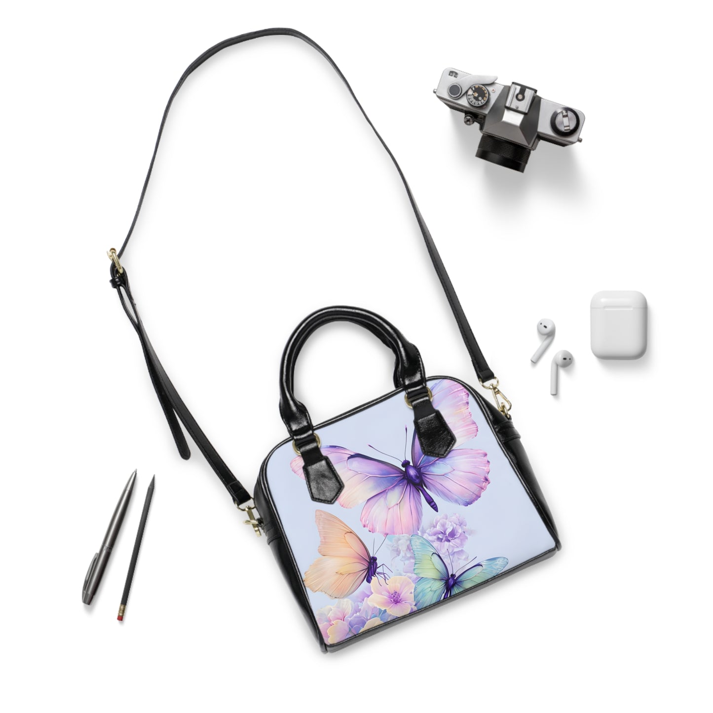 Pastel Butterfly Shoulder Handbag, Stylish Tote for Women, Spring Fashion Accessory, Chic Gift, Everyday Use