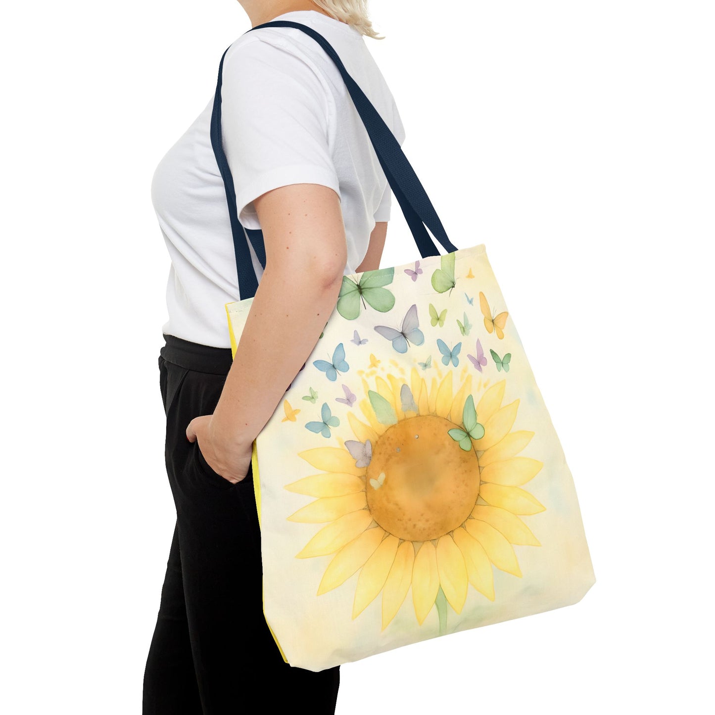 Sunflower and Butterflies Tote Bag | Eco-Friendly Shopping Bag, Floral Gift, Summer Accessory, Travel Tote, Beach Bag