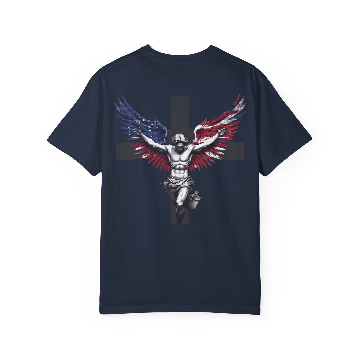 Patriotic T-shirt with Angel and Cross Design