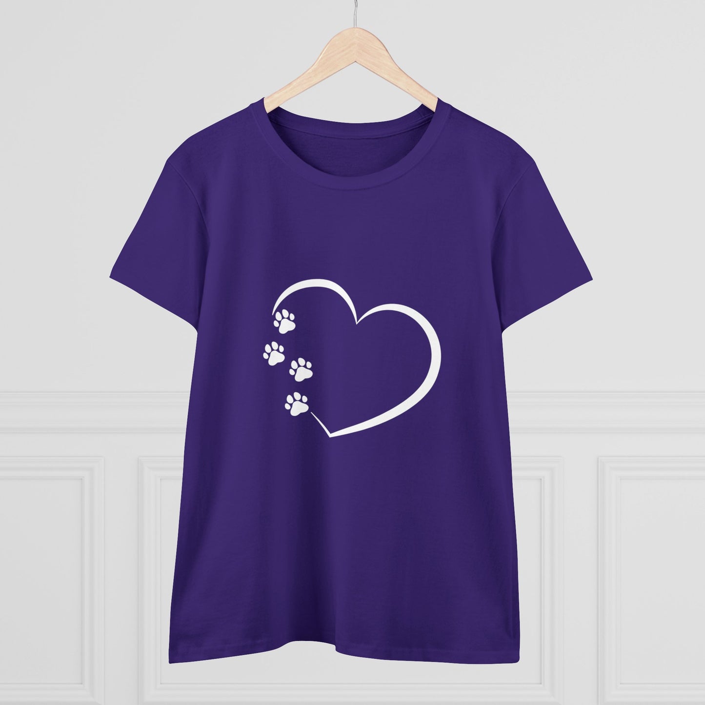 Women's T-Shirt Paw Prints with Heart Design Midweight Cotton Tee