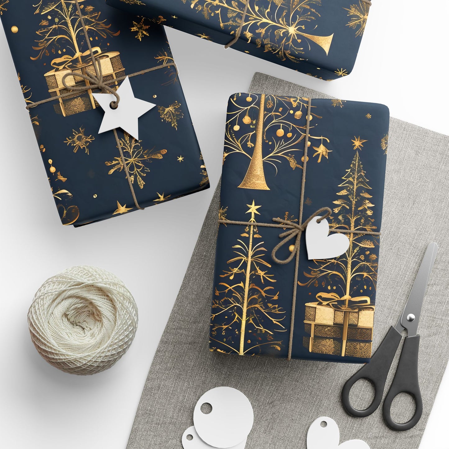 Wrapping Paper - Gold Christmas Tree Design for Holiday Gift Wrapping