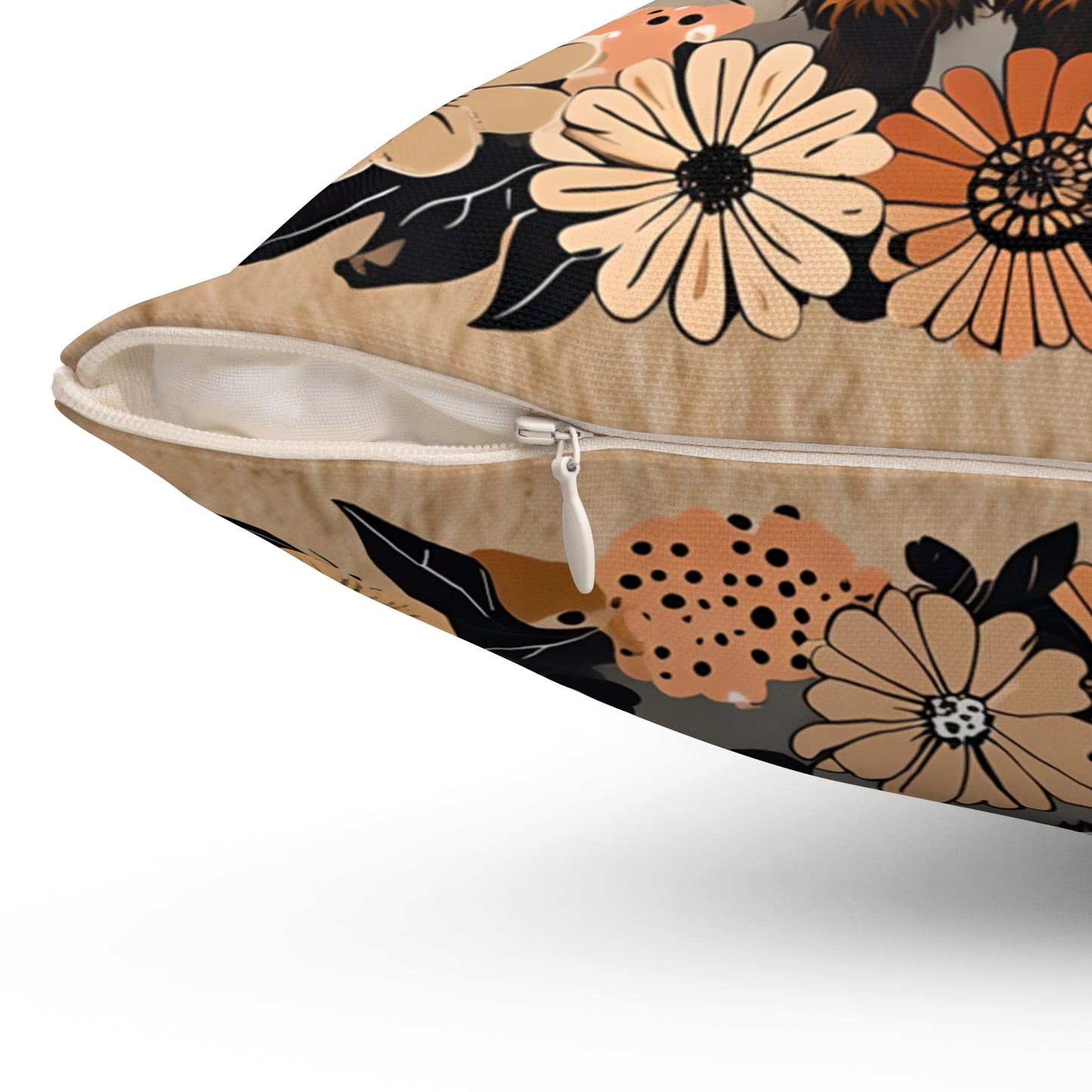 Highland Cow Decorative Pillow, Cozy Home Decor, Farmhouse Charm, Kids Room Accent, Gift for Animal Lovers, Floral Cushion