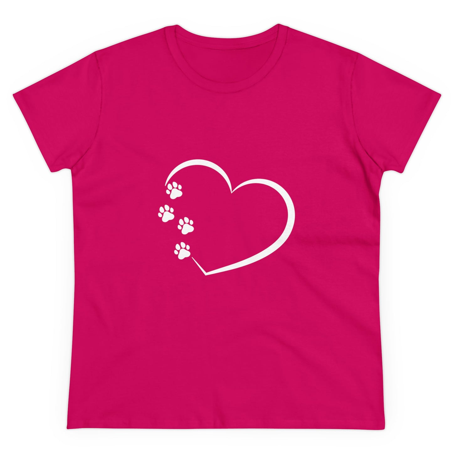 Women's T-Shirt Paw Prints with Heart Design Midweight Cotton Tee