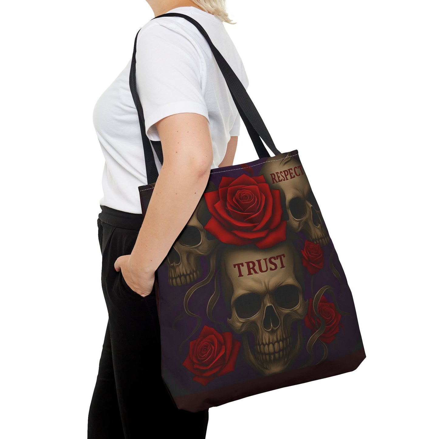 Skull and Red Rose Trust Love Respect Tote