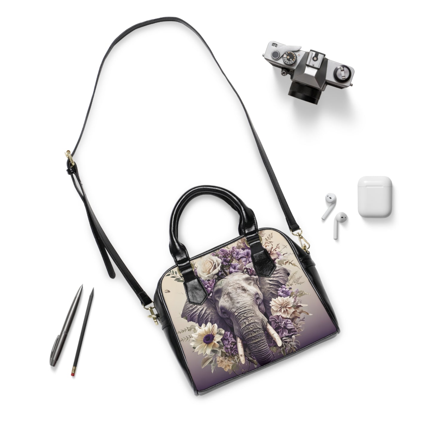 Purple Floral Elephant Shoulder Handbag