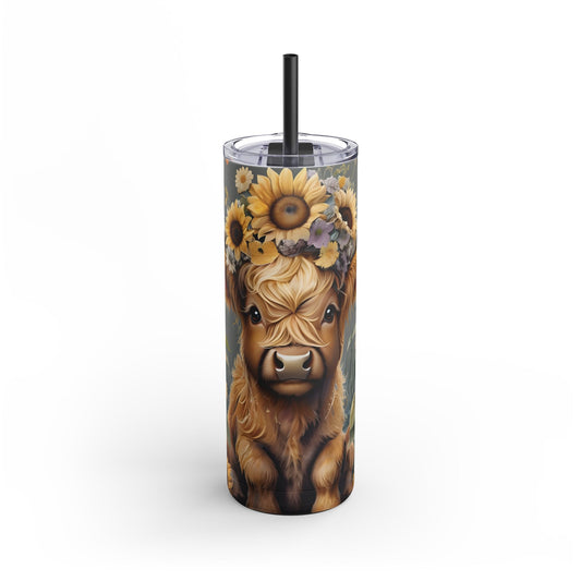 Skinny Tumbler - Highland Cow with Sunflowers and Butterflies Design