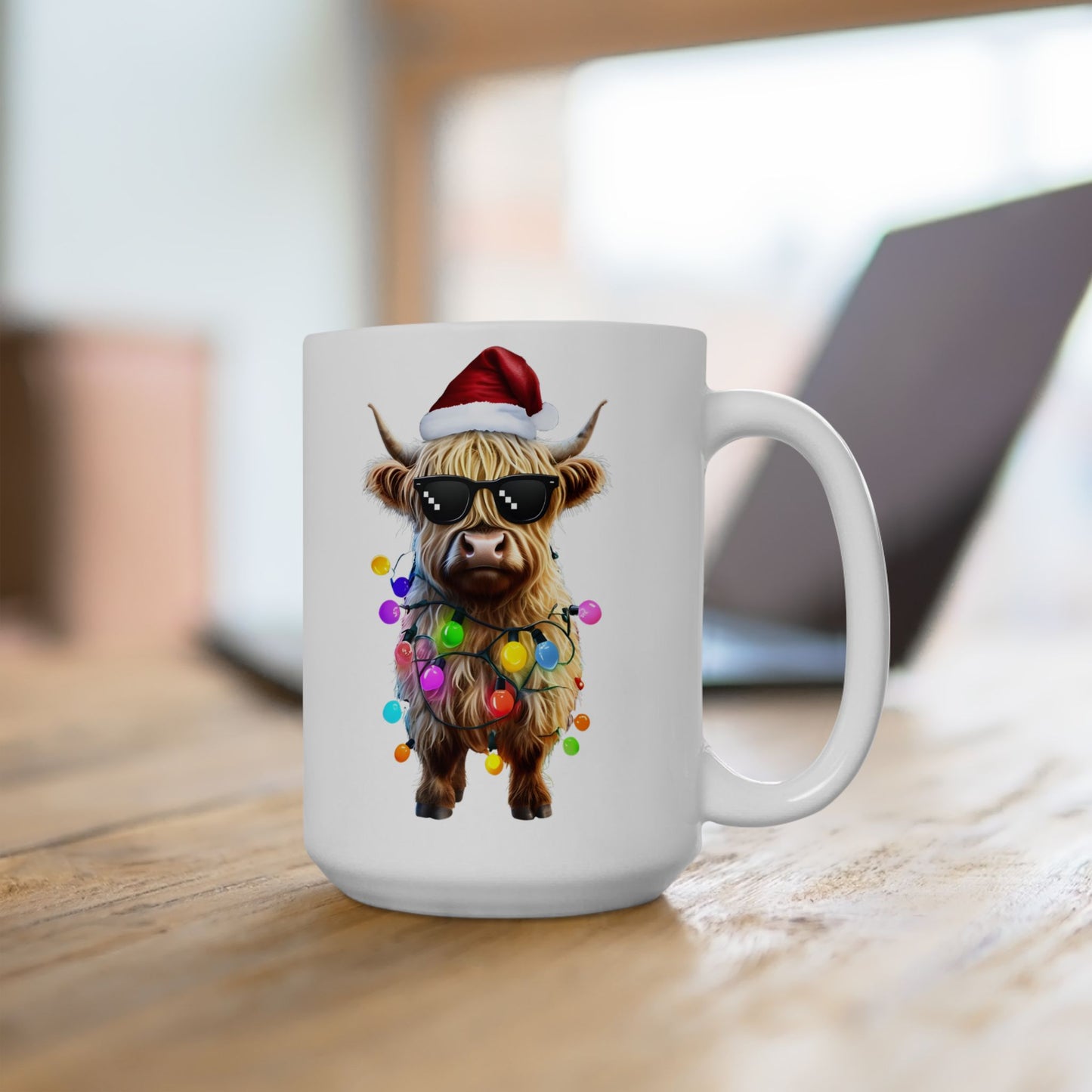 Christmas Light Highland Cow Ceramic Mug