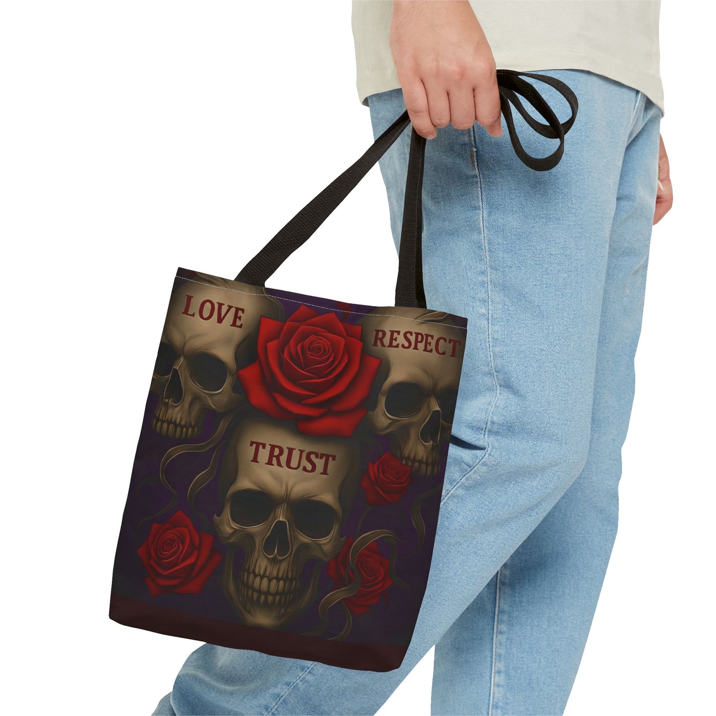 Skull and Red Rose Trust Love Respect Tote