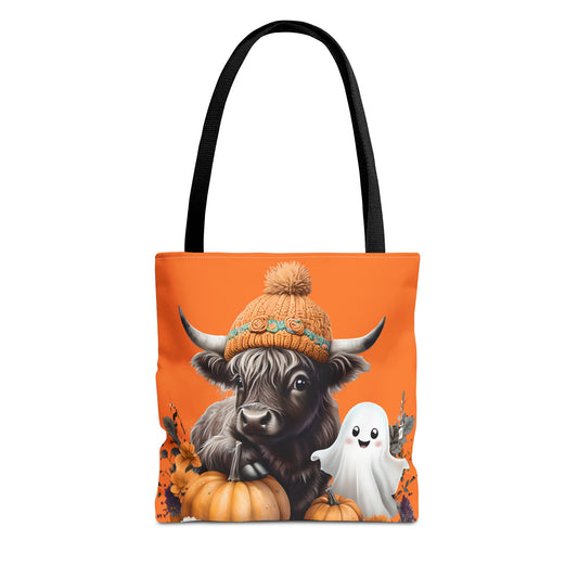 Halloween Cow Ghost Tote Bag, Cute Fall Canvas, Pumpkin Lover's Bag, Trick or Treat, Autumn Decor, Unique Gift Idea