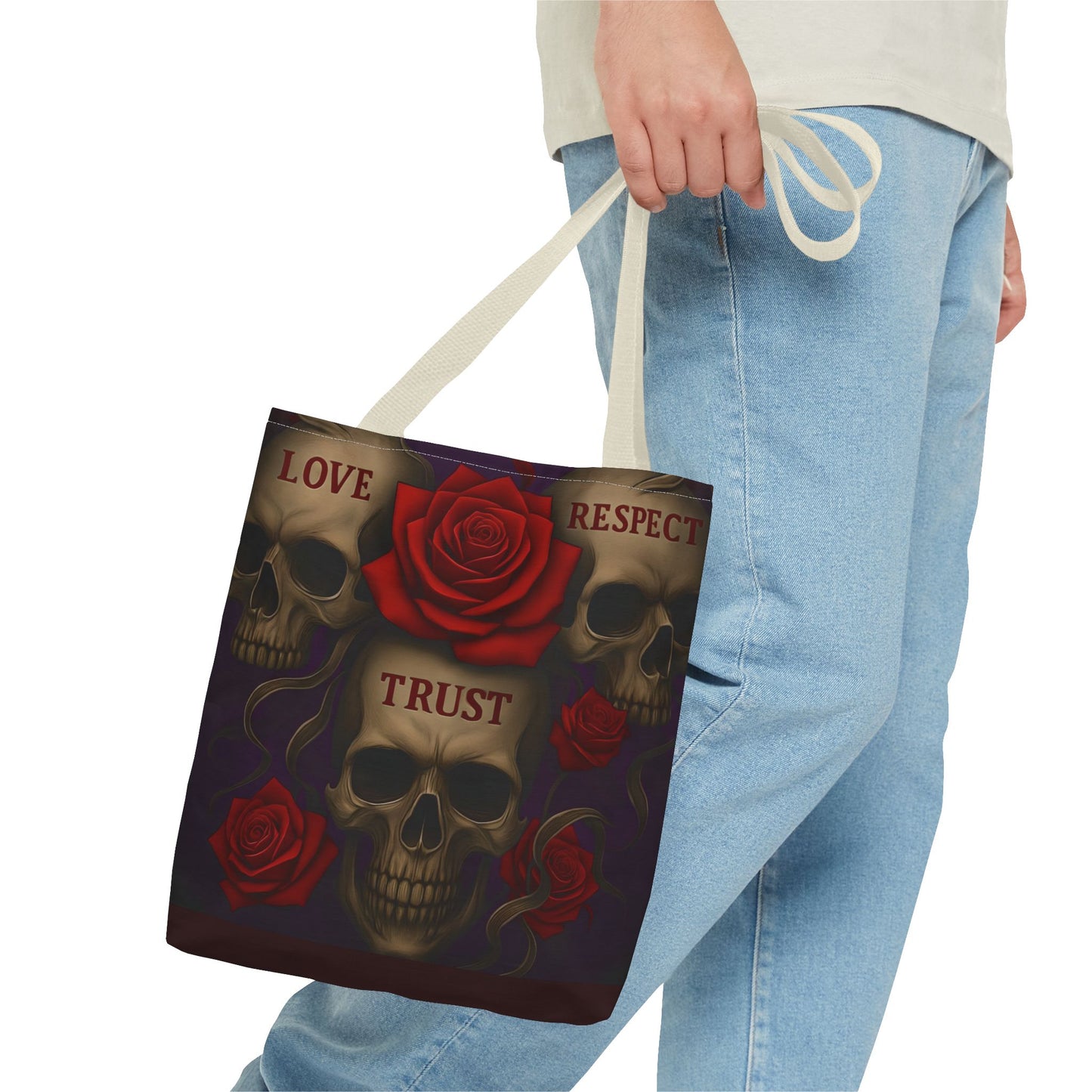 Skull and Red Rose Trust Love Respect Tote