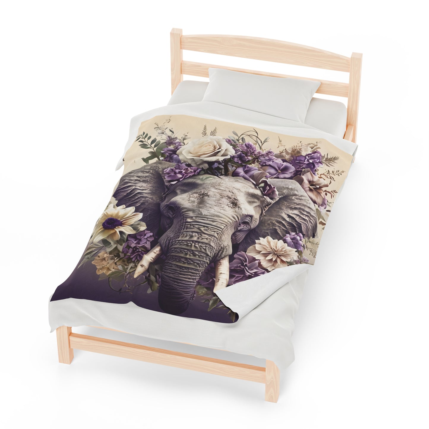 Velveteen Plush Blanket - Elephant with Floral Halo Design