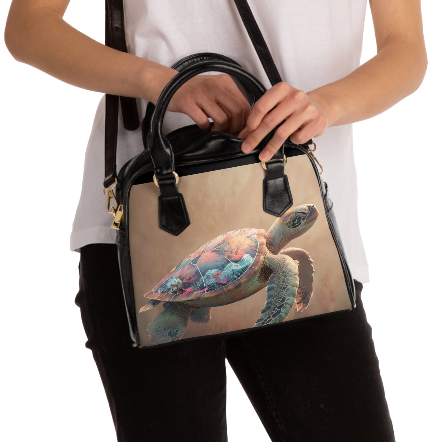 Turtle Shoulder Handbag - Serene Tropical Shell Design