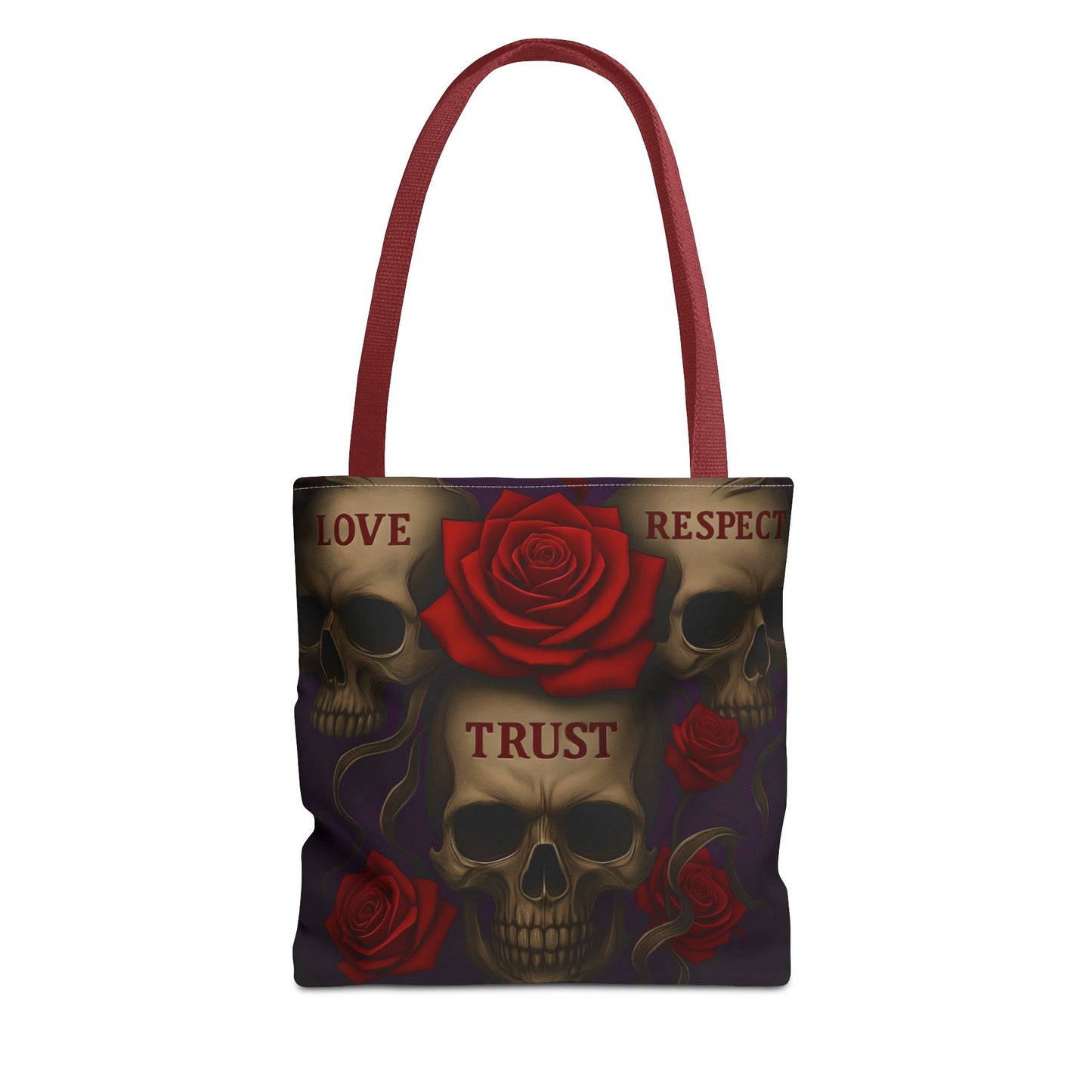 Skull and Red Rose Trust Love Respect Tote