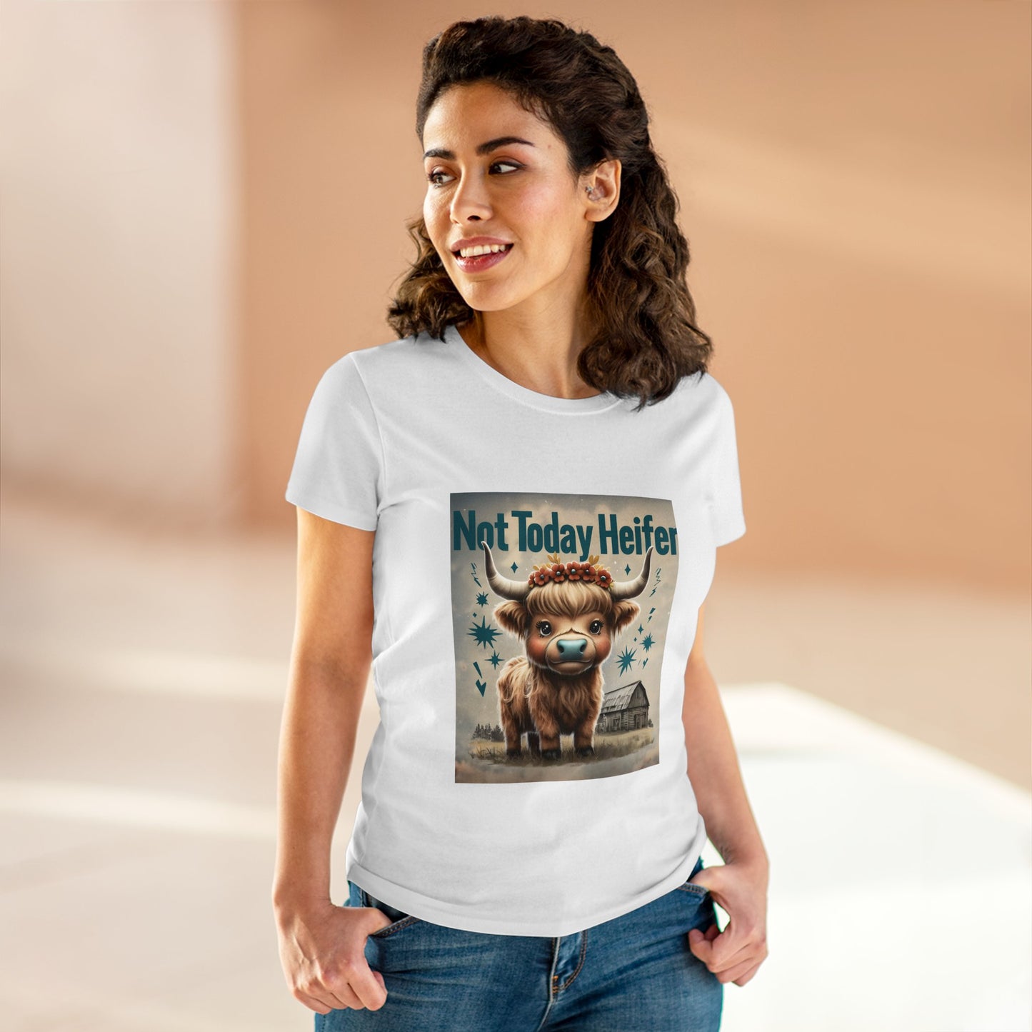 Women's Tee - Not Today Heifer Highland Cow Graphic Shirt