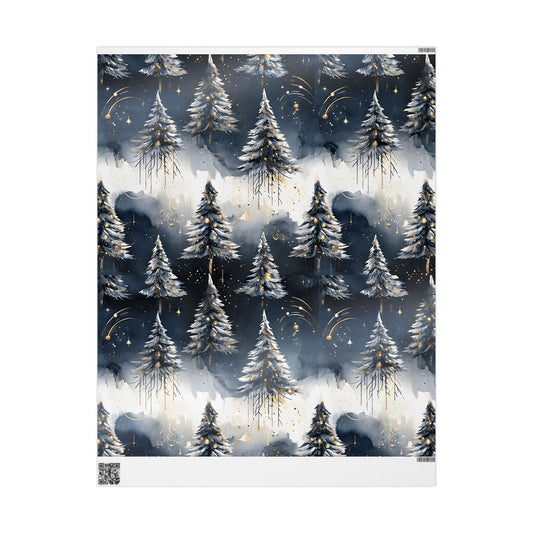 Japanese Trees and Gold Christmas Wrapping Paper