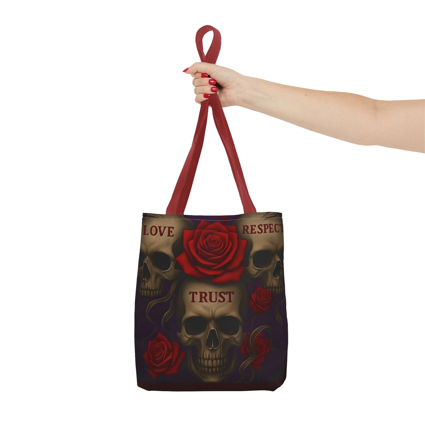 Skull and Red Rose Trust Love Respect Tote