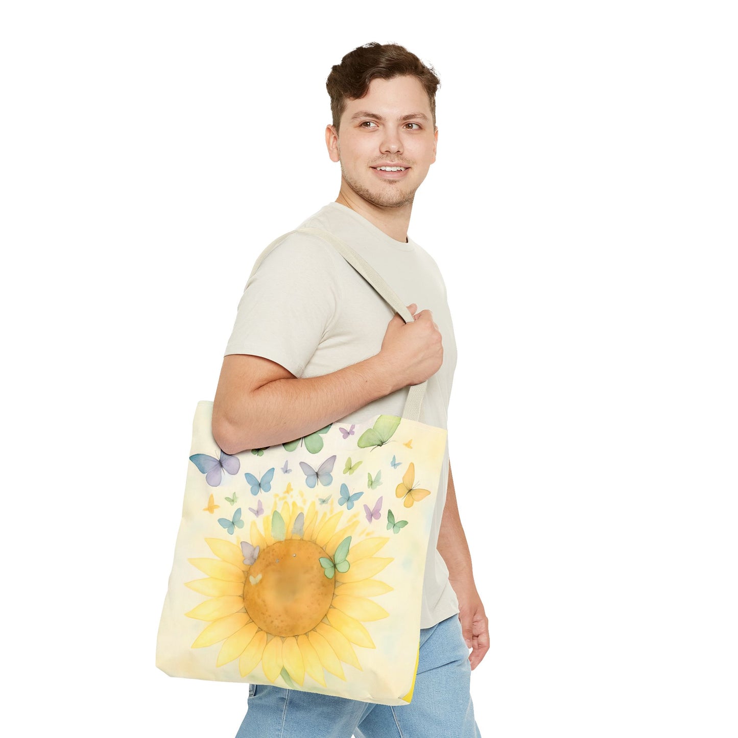 Sunflower and Butterflies Tote Bag | Eco-Friendly Shopping Bag, Floral Gift, Summer Accessory, Travel Tote, Beach Bag