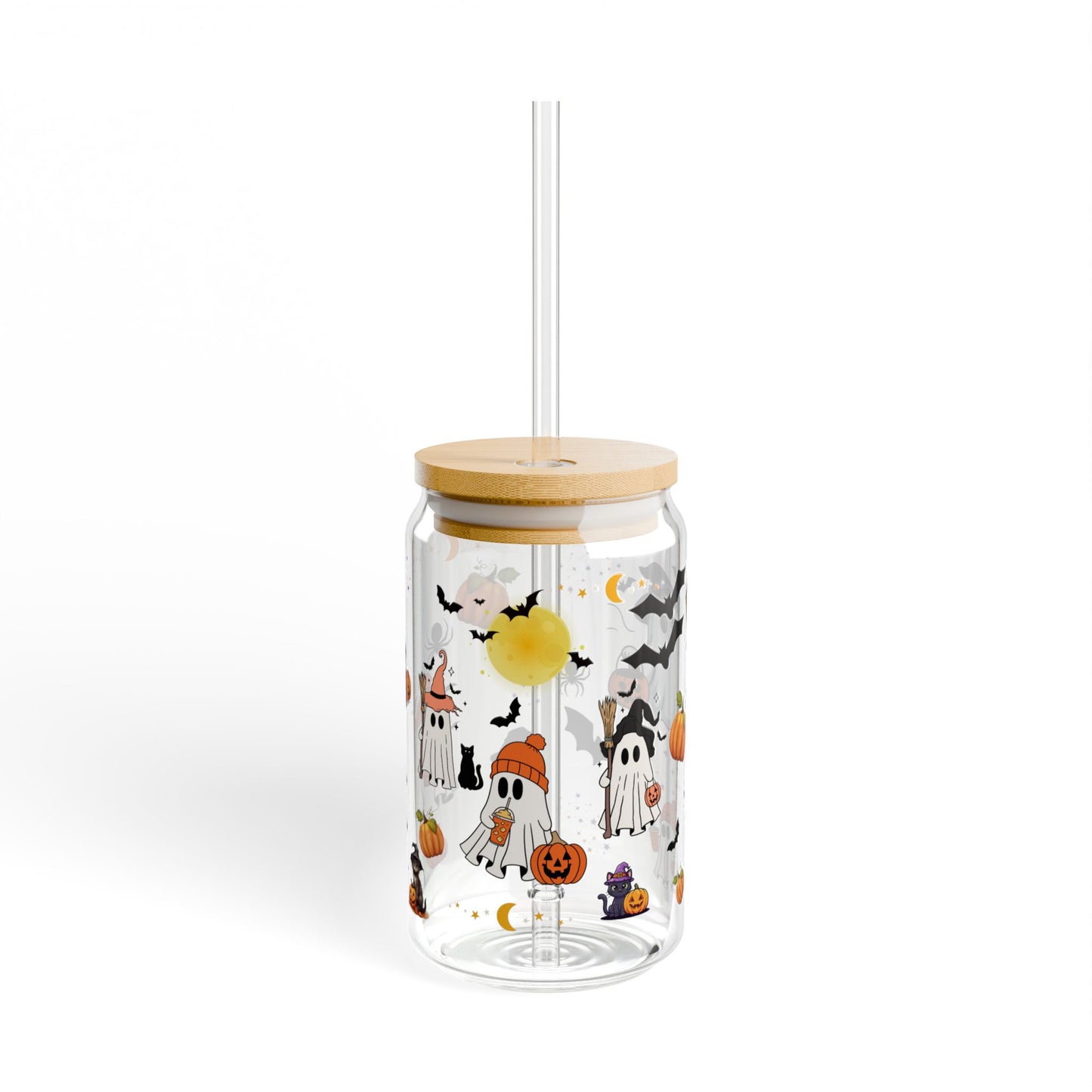 Halloween Themed Sipper Glass, 16oz - Perfect for Spooky Parties, Eco-Friendly Drinkware, Ghost and Pumpkin Design, Fall Decor, Trick [...]