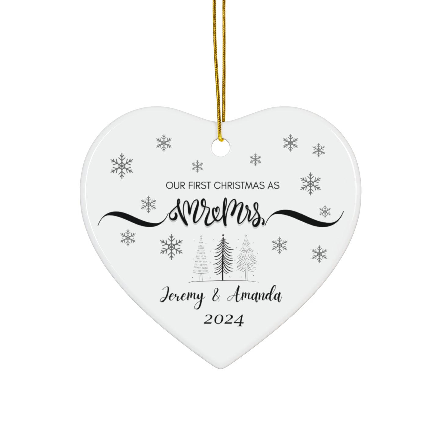 Our First Christmas Married Personalized Heart Ornament