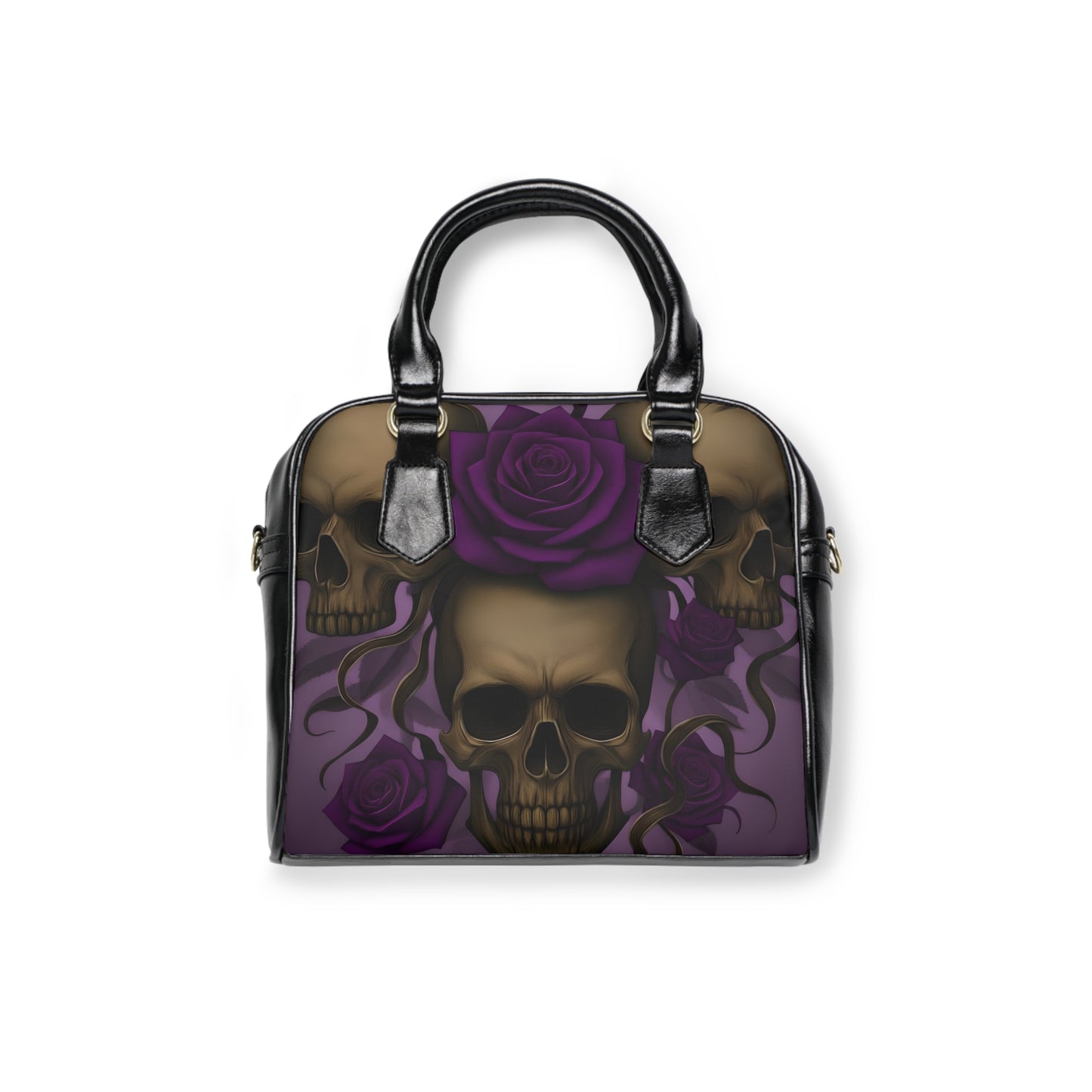 Skull with Purple Roses Shoulder Handbag | Gothic Floral Skull Purse