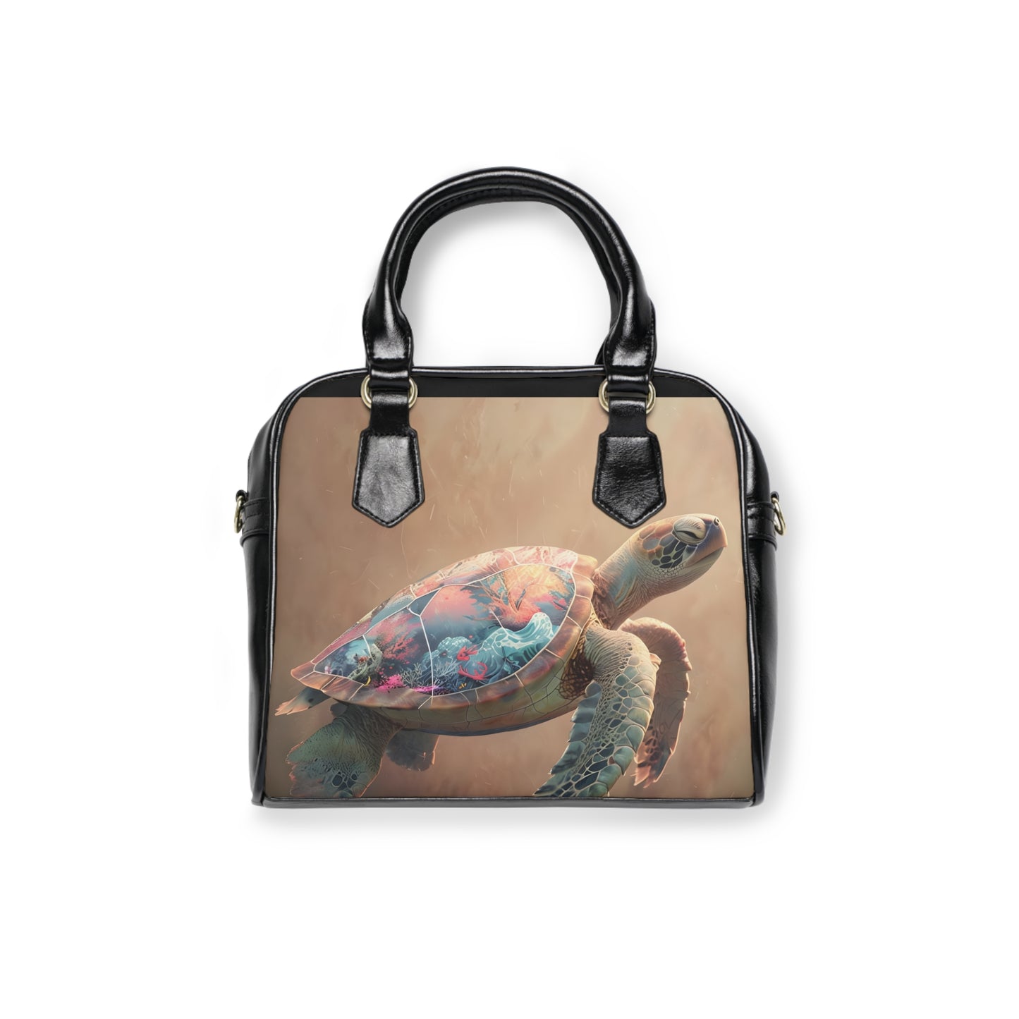 Turtle Shoulder Handbag - Serene Tropical Shell Design