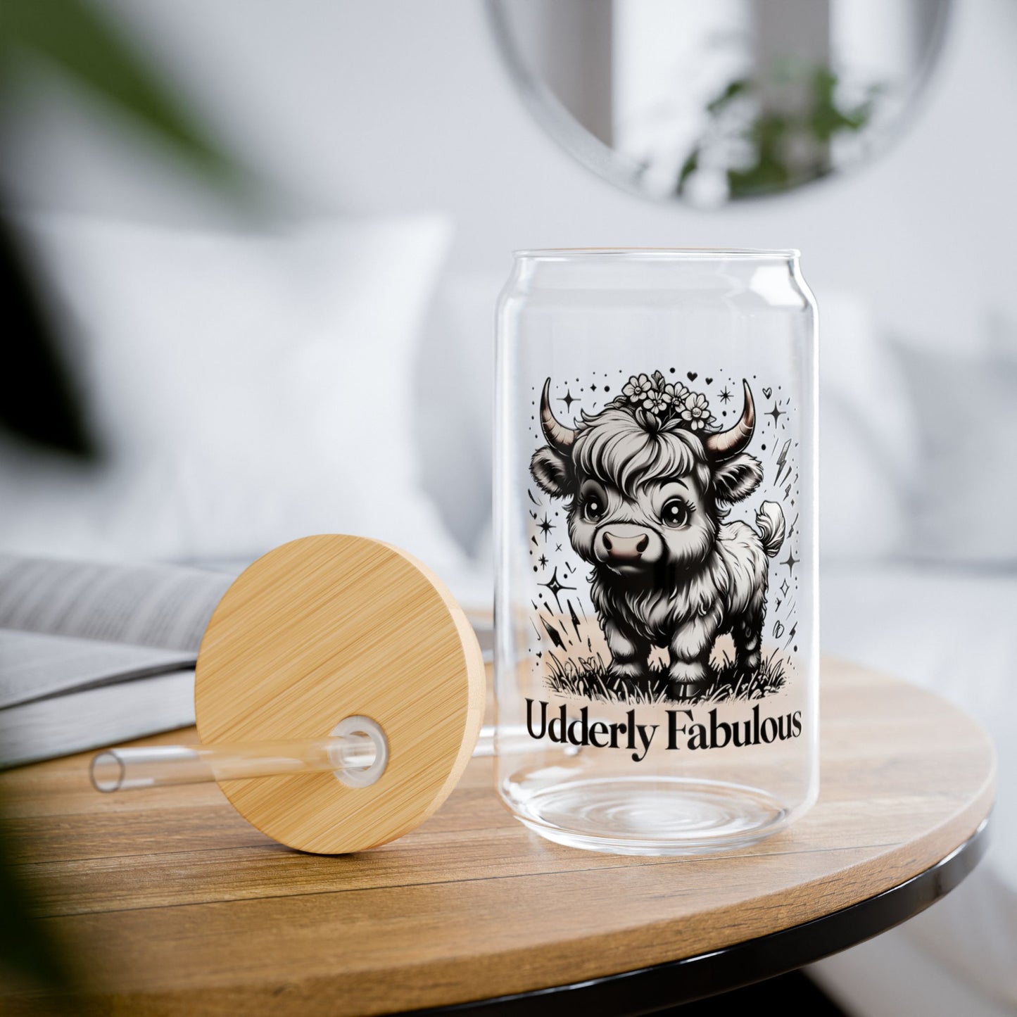 Glass Sipper, Highland Cow Design, 16oz