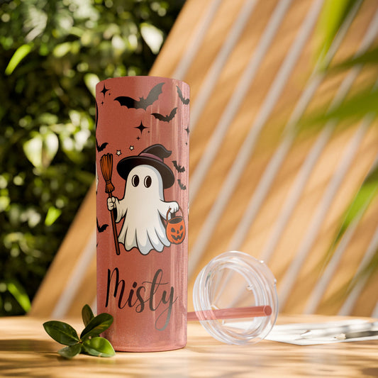 Personalized Ghost Tumbler, 20oz Halloween Skinny Tumbler with Straw, Cute Halloween Gift, Custom Drinkware for Fall Celebrations